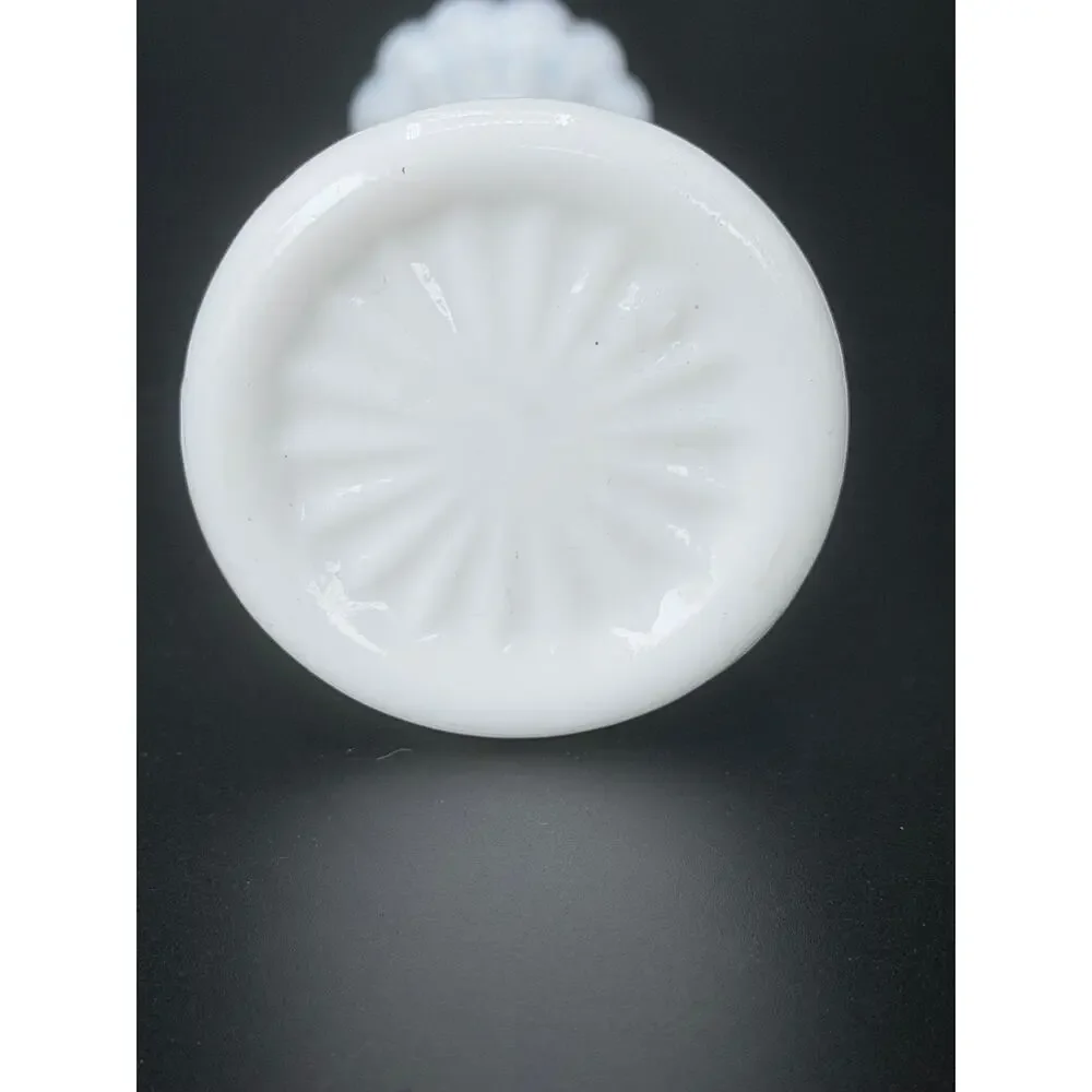 Vintage Hazel Atlas Milk Glass Starburst Bud Vase 6” Scalloped Rim MCM